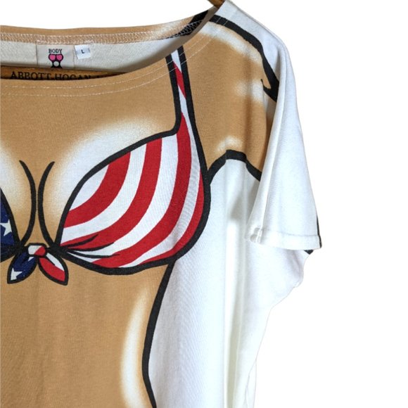 Vintage/Retro Body Dreams Bikini Body White T-Shirt Patriotic Flag Funny - Large - Picture 4 of 13